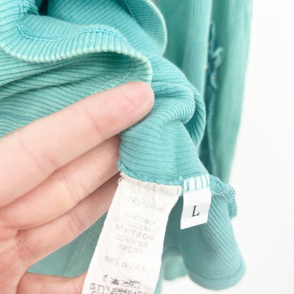 How Cute Womens VTG Vintage Y2K Rhinestone‎ Crochet Rib Long Sleeve Henley Top L - Picture 4 of 6